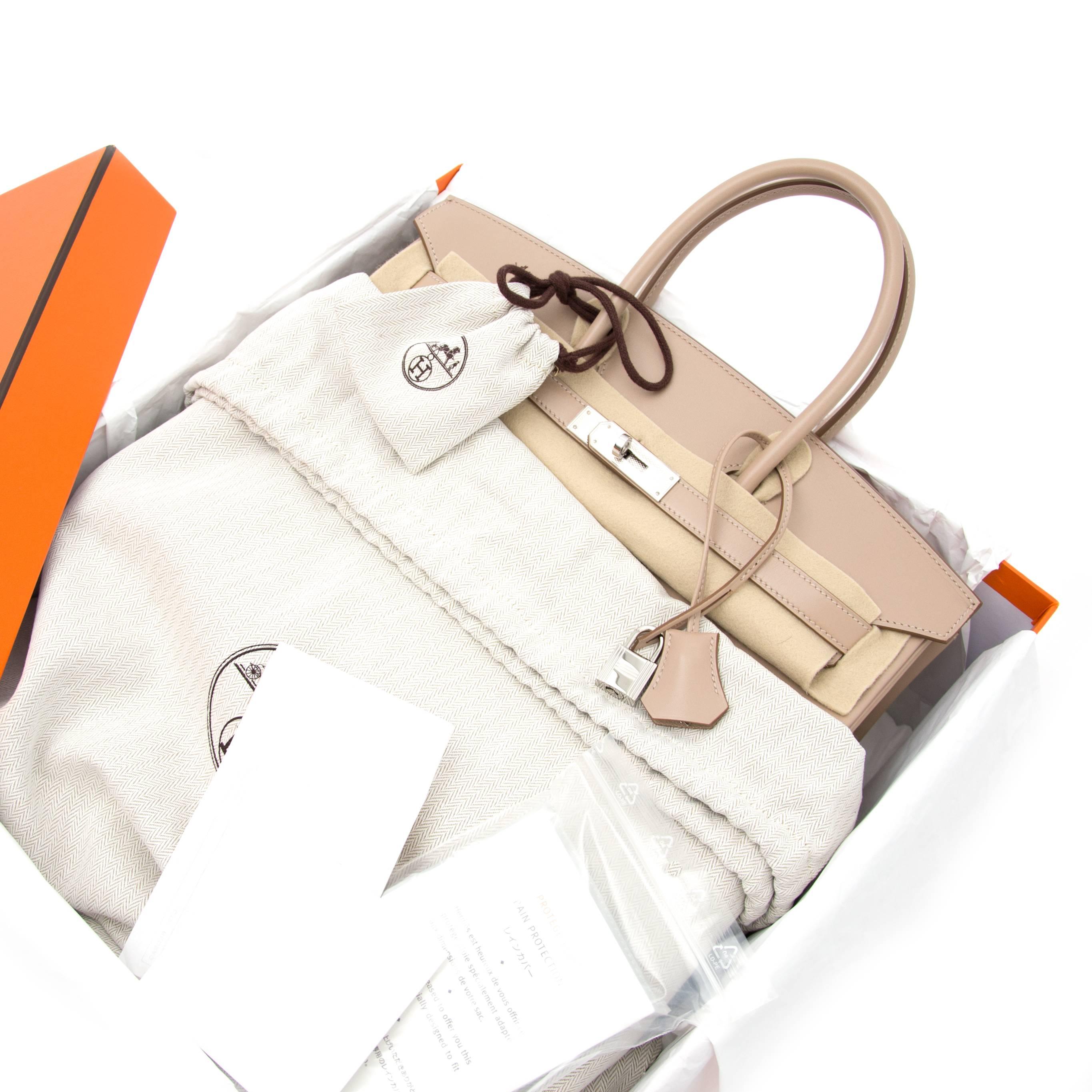Beige Brand new Hermès Birkin 35 Guilloche Tadelakt Argile
