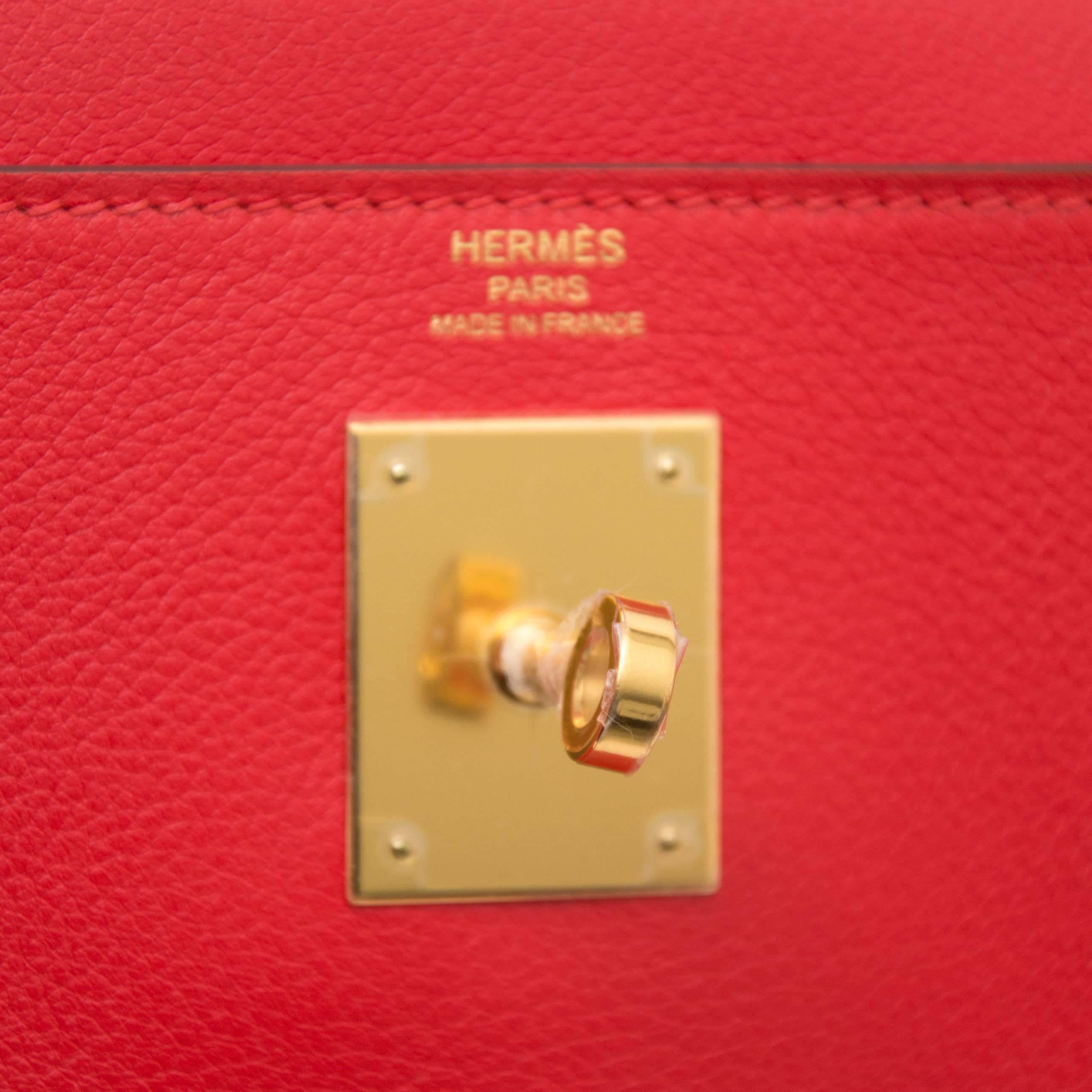 Red Hermes Kelly 28 Capucine Evercolor