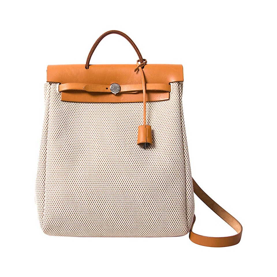 Hermes Black and Beige Canvas Herbag Tote For Sale at 1stDibs