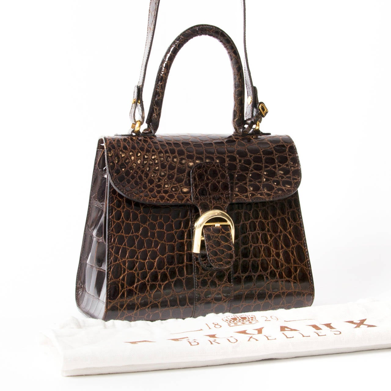 Delvaux Brown Croco Brillant MM In Excellent Condition In Antwerp, BE