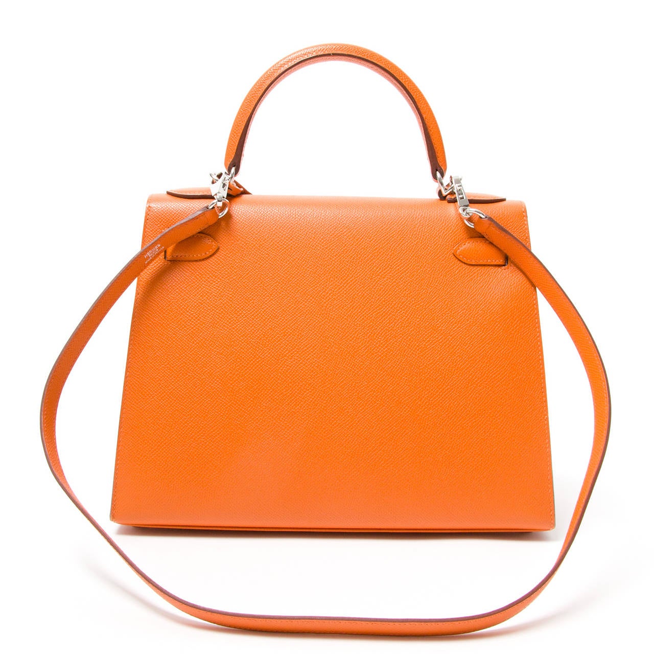 Hermes Orange Kelly 28 PHW + STRAP In Excellent Condition In Antwerp, BE