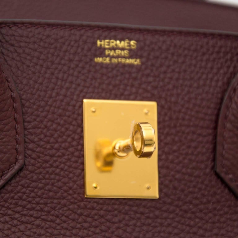 Hermes Birkin 30 Bordeaux Porosus Lisse Shiny Gold Hardware #C