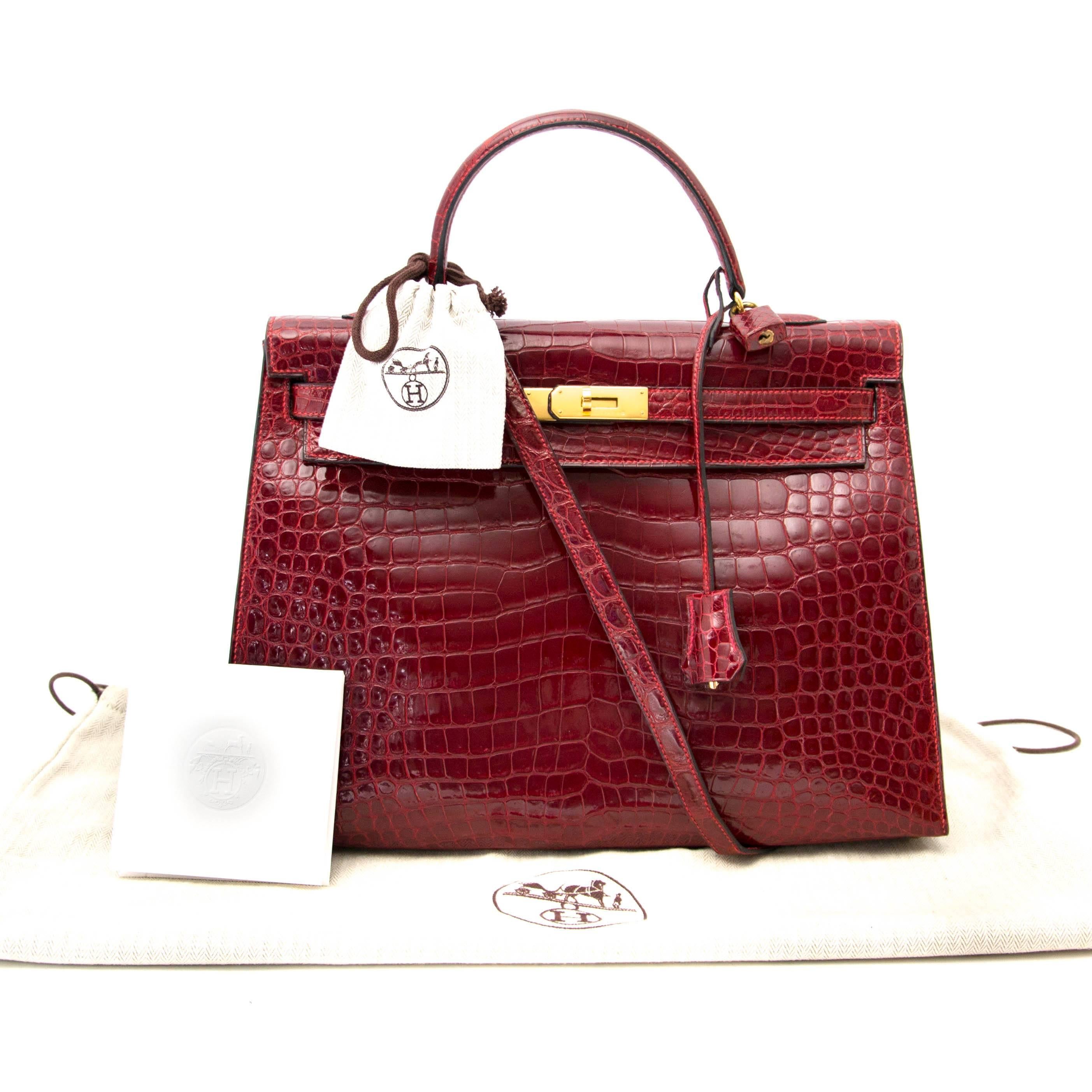 Women's Rare Hermes Kelly 35 Rouge H Alligator GHW