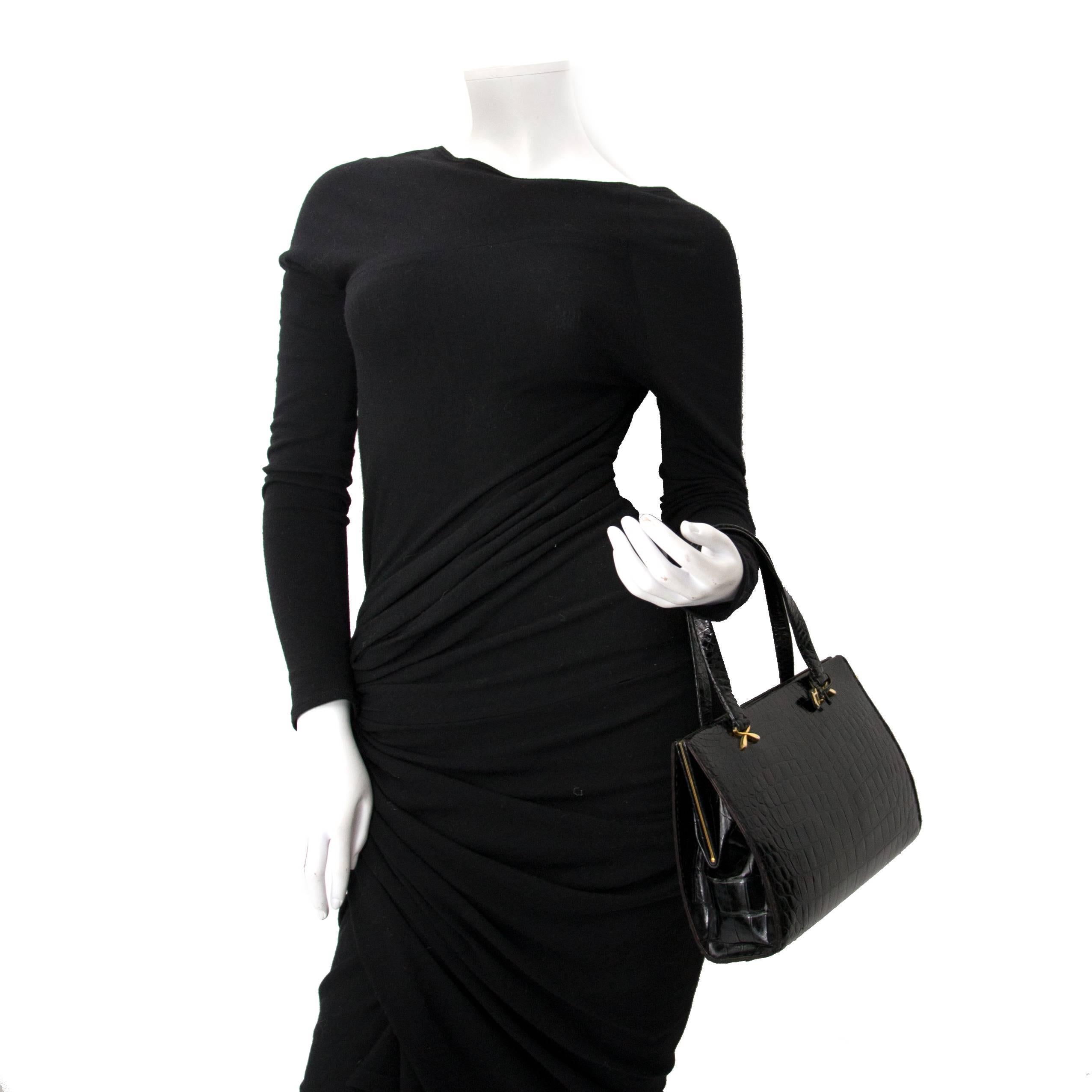 Women's or Men's Delvaux Croco Black Evening Bag