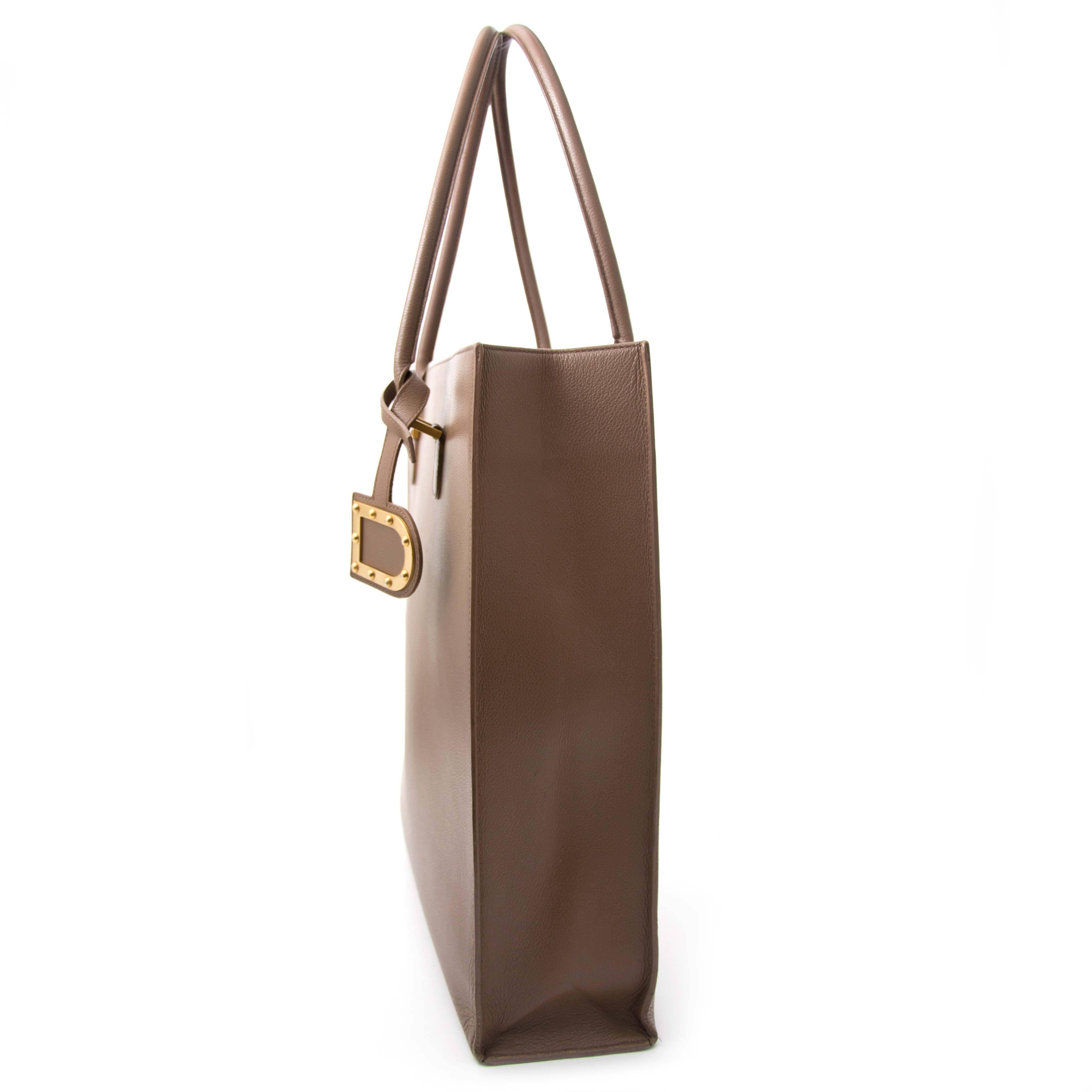Brown Delvaux Taupe Leather Paper Bag