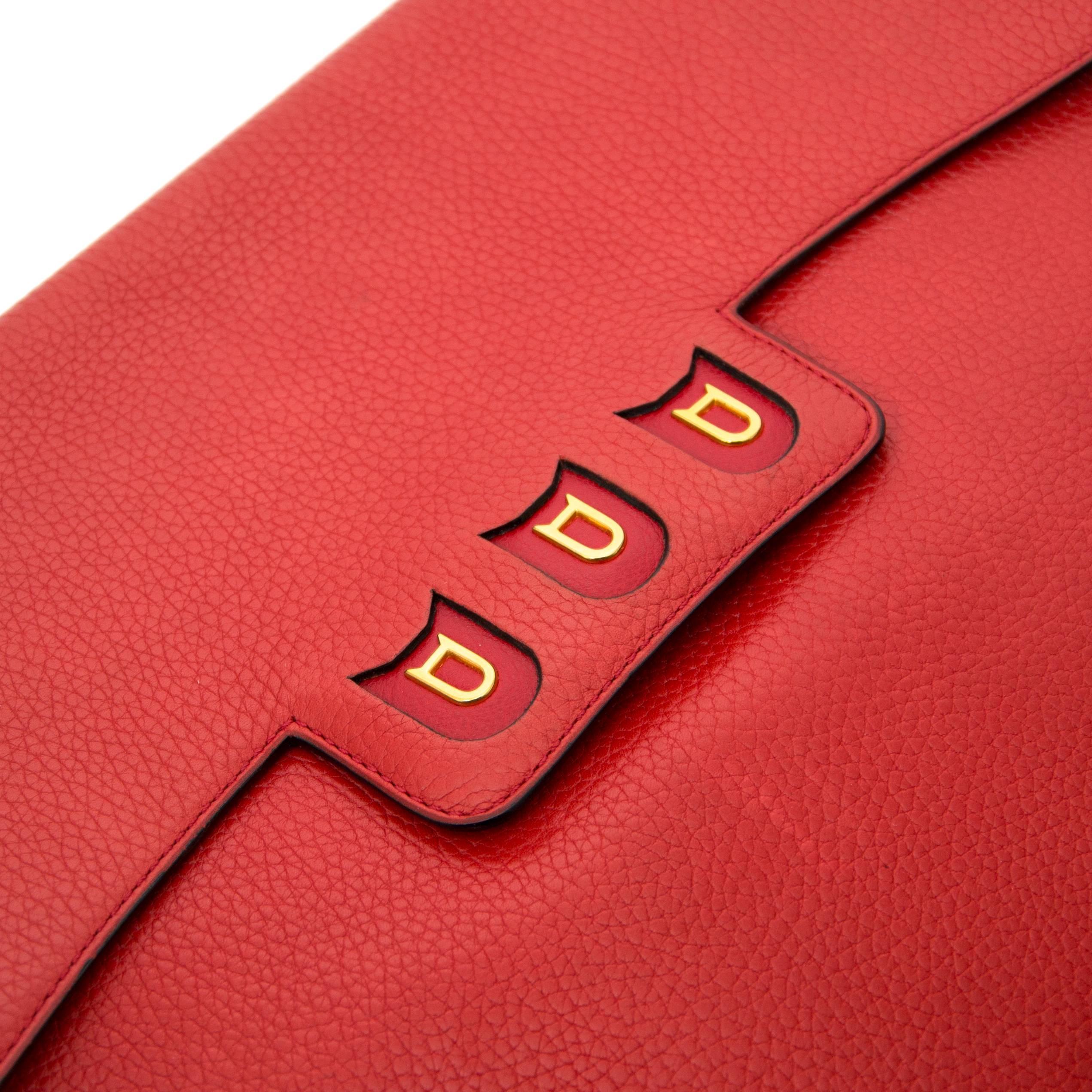  Delvaux Coral Red Briefcase Clutch In Excellent Condition In Antwerp, BE