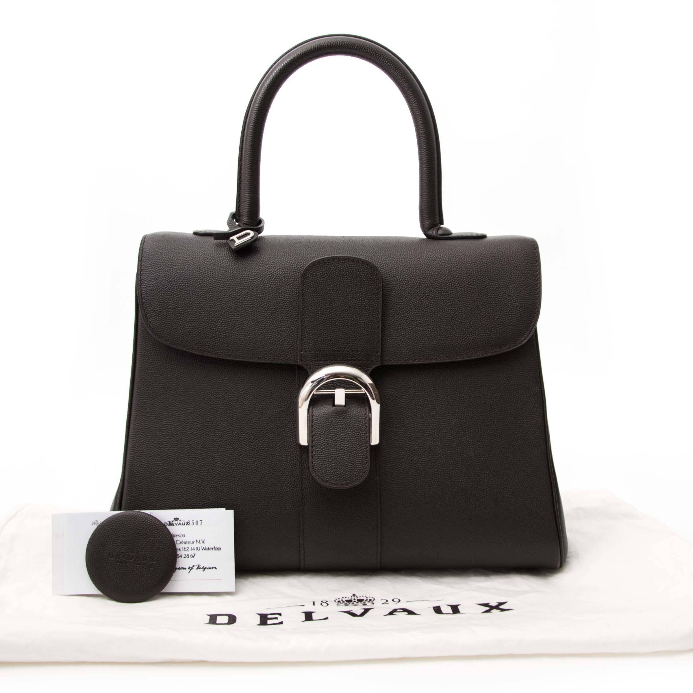 

Delvaux Cafe Veau Diamond Brillant 

The iconic Delvaux Brillant MM + strap was designed in 1958 and is still very much on trend today.
This Delvaux Brillant comes in a medium size and is crafted out of grained diamond leather.
The silver toned