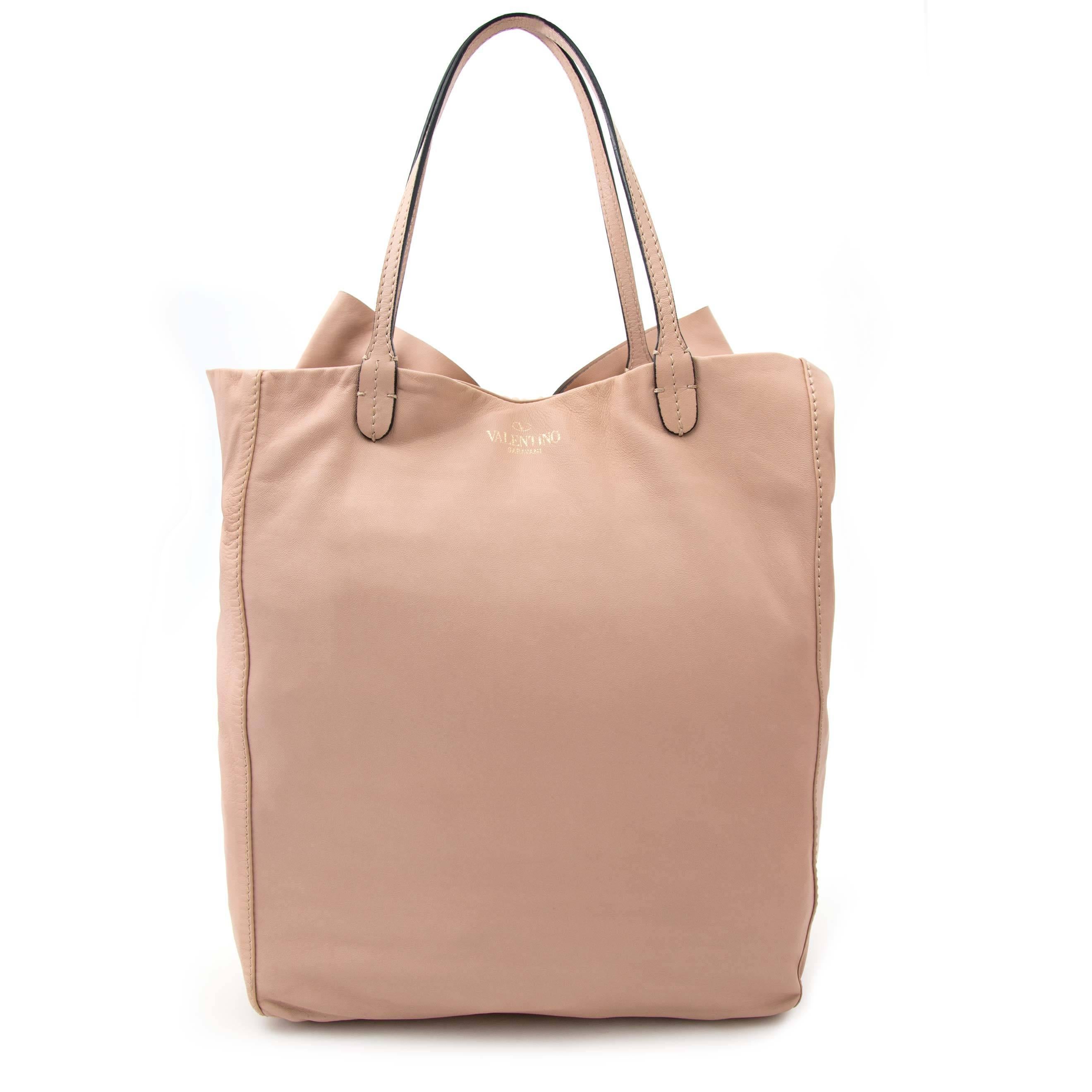 Beige Valentino Blush Pink Leather Bow Tote