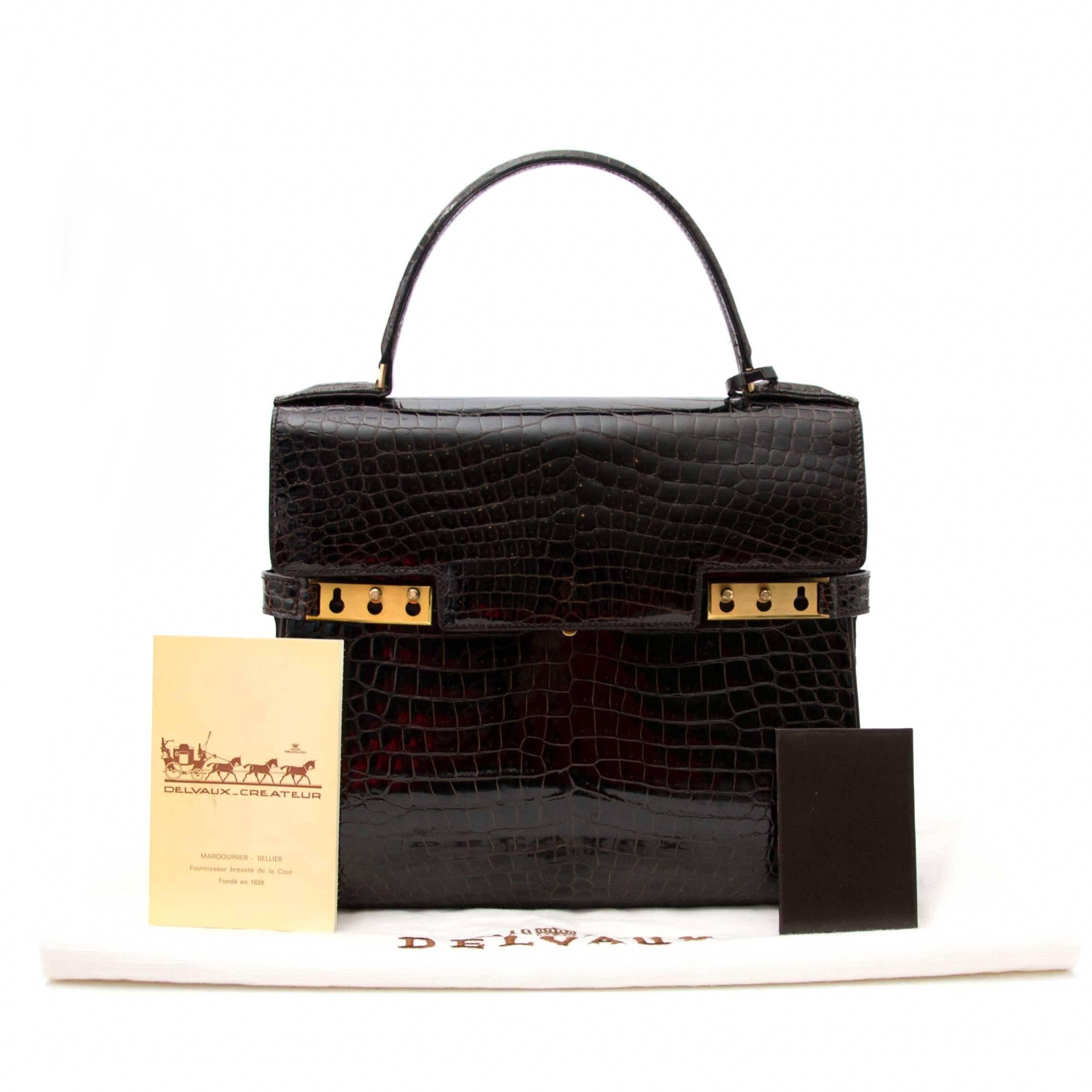 Noir Delvaux Tempete PM Croc Brown