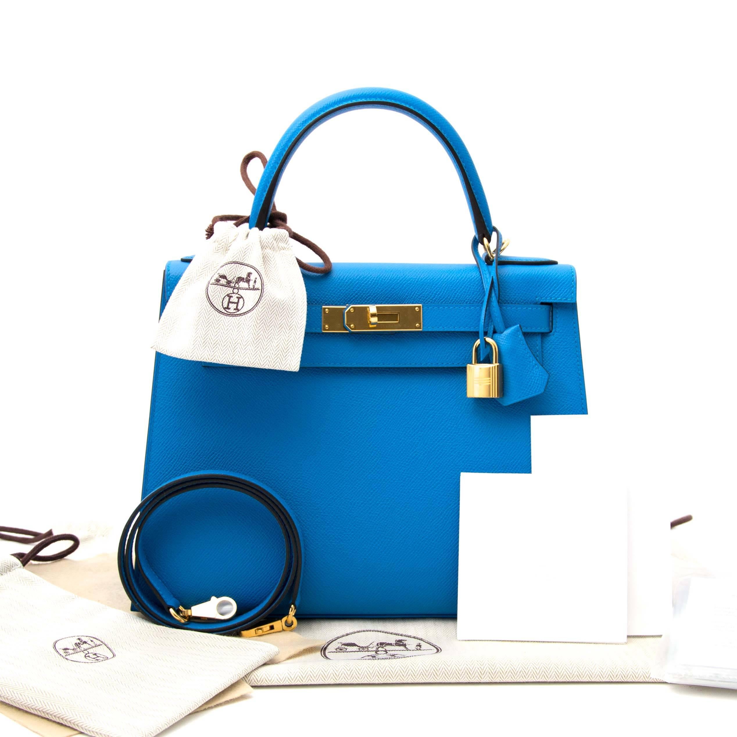 Hermès Kelly Sellier 28 Epsom Bleu Zanzibar GHW In New Condition In Antwerp, BE