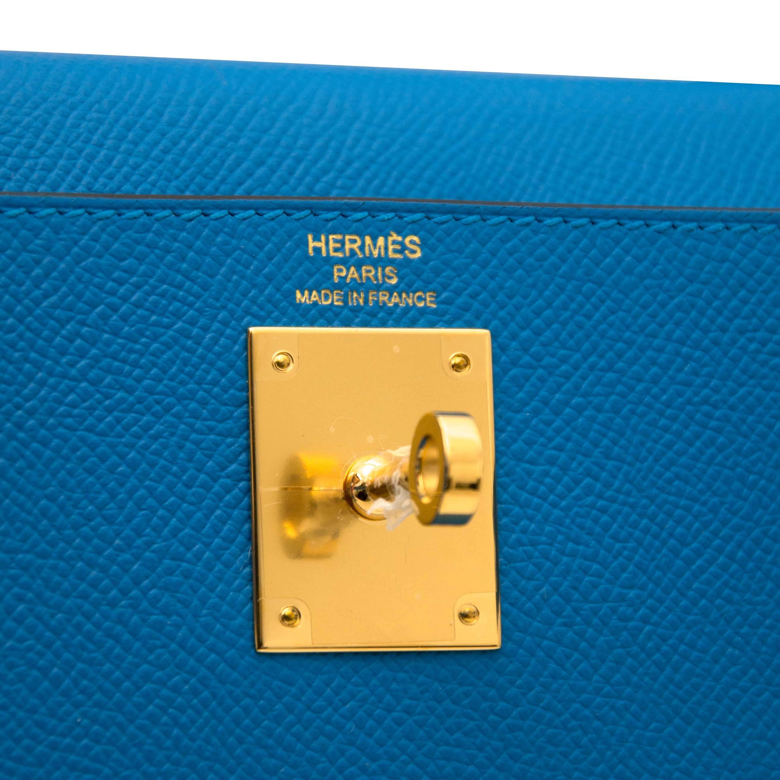 Blue Hermès Kelly Sellier 28 Epsom Bleu Zanzibar GHW