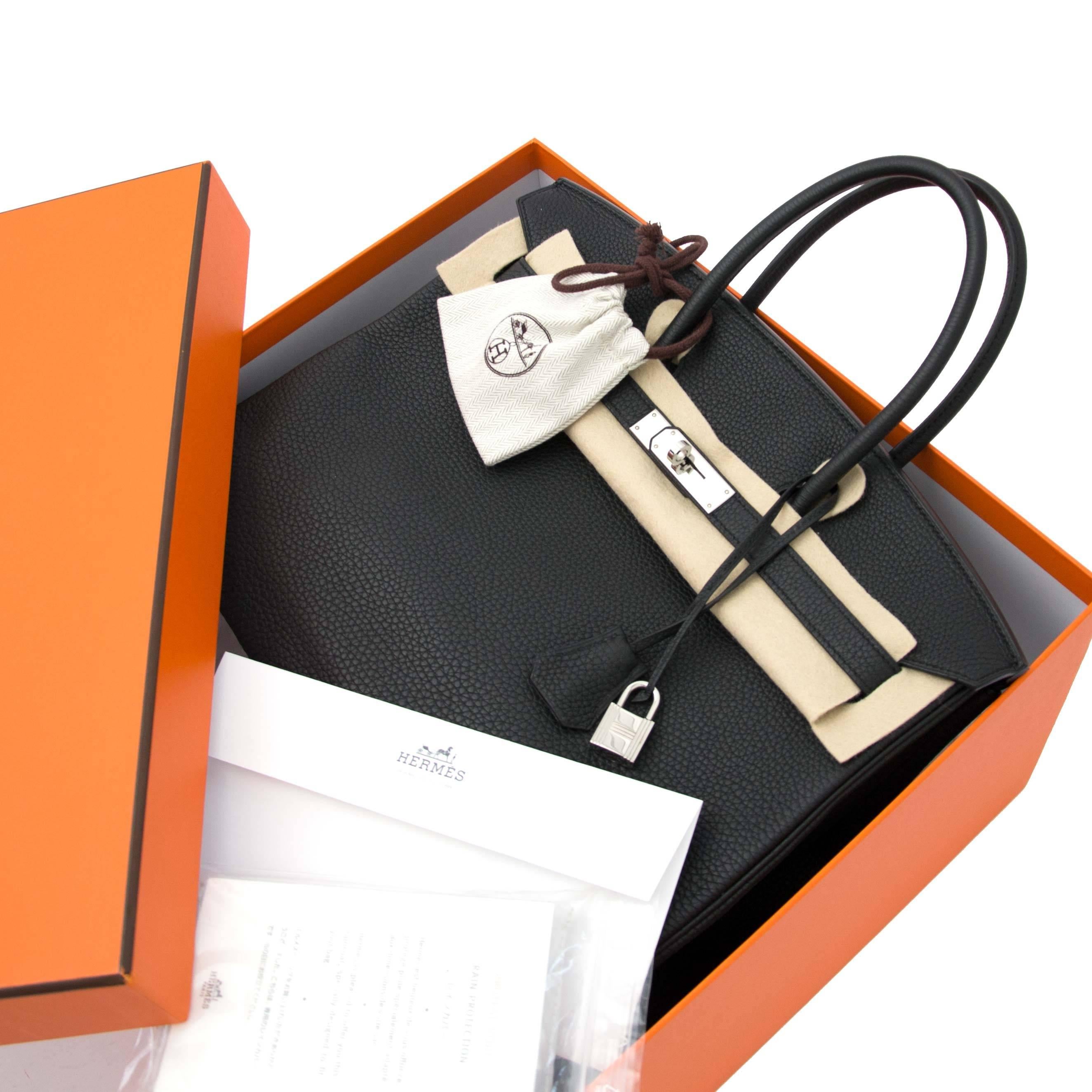 Very nice preloved condition

Hermès Birkin 35 Togo Black PHW

This Hermès Birkin bag comes in a black colored Togo leather featuring palladium hardware which finishes off the look.

Togo is known for its smooth, fine grained leather that is light