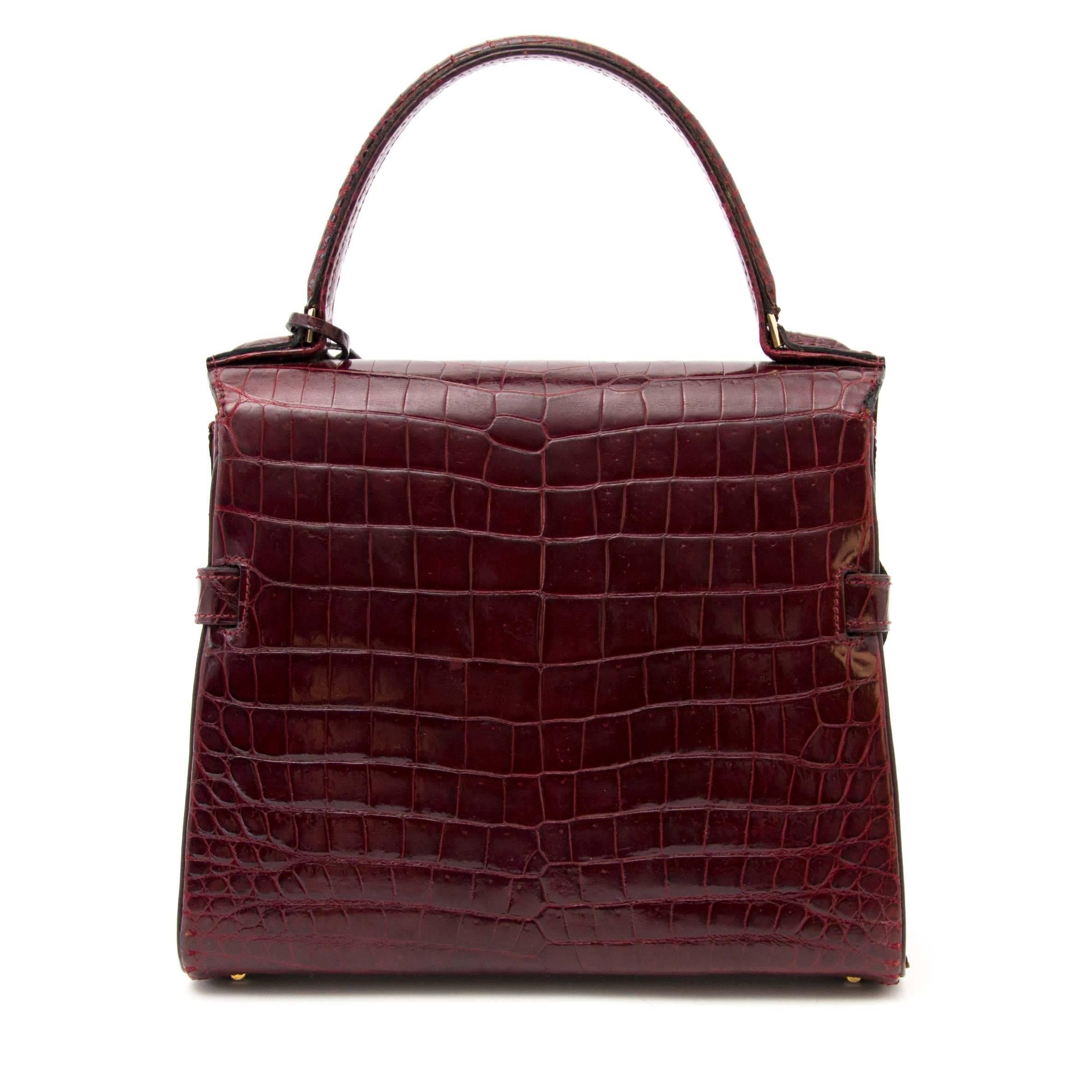 Black Delvaux Tempete Croc Bordeaux PM