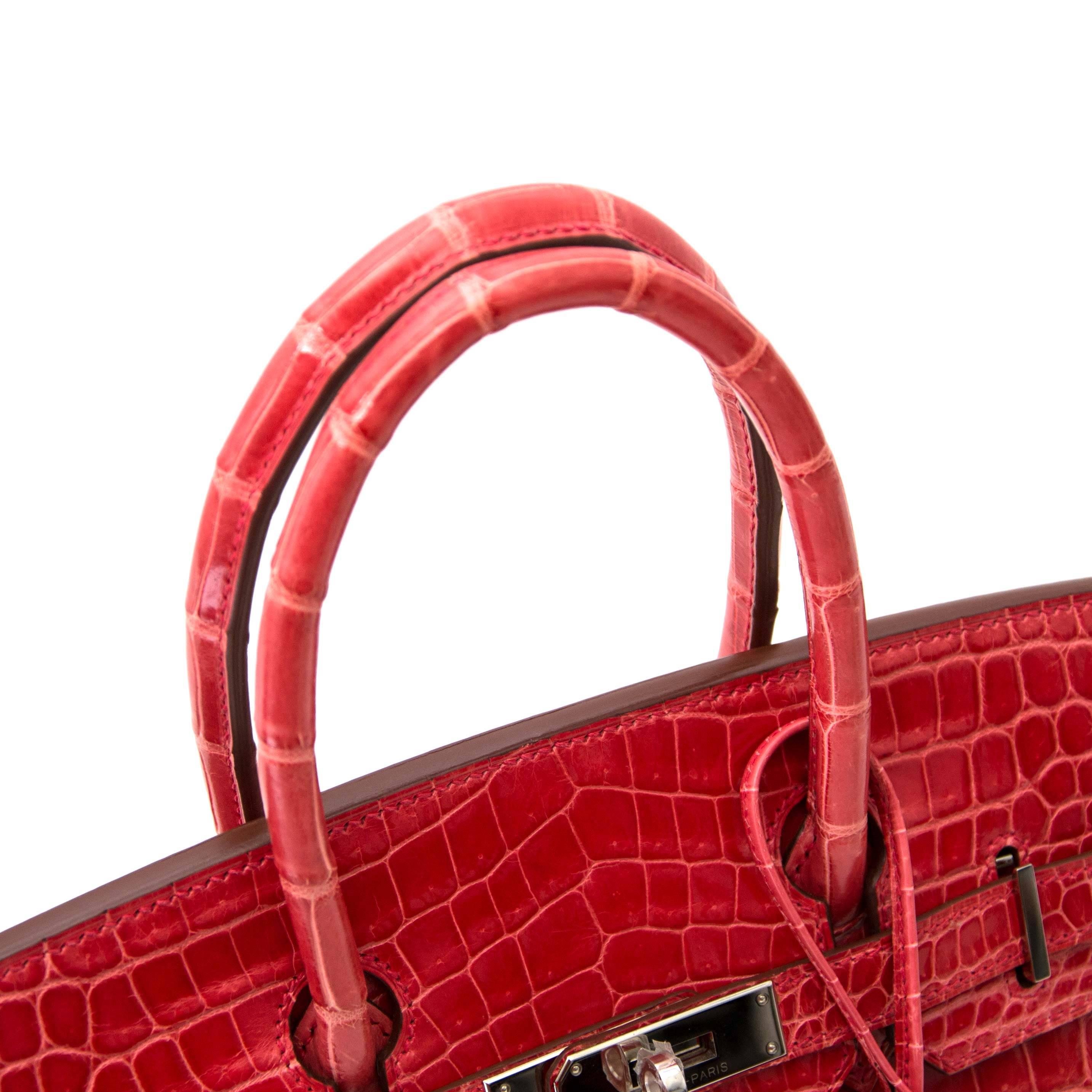 Hermès Birkin 30 Crocodile Niloticus Lisse Geranium In Excellent Condition In Antwerp, BE