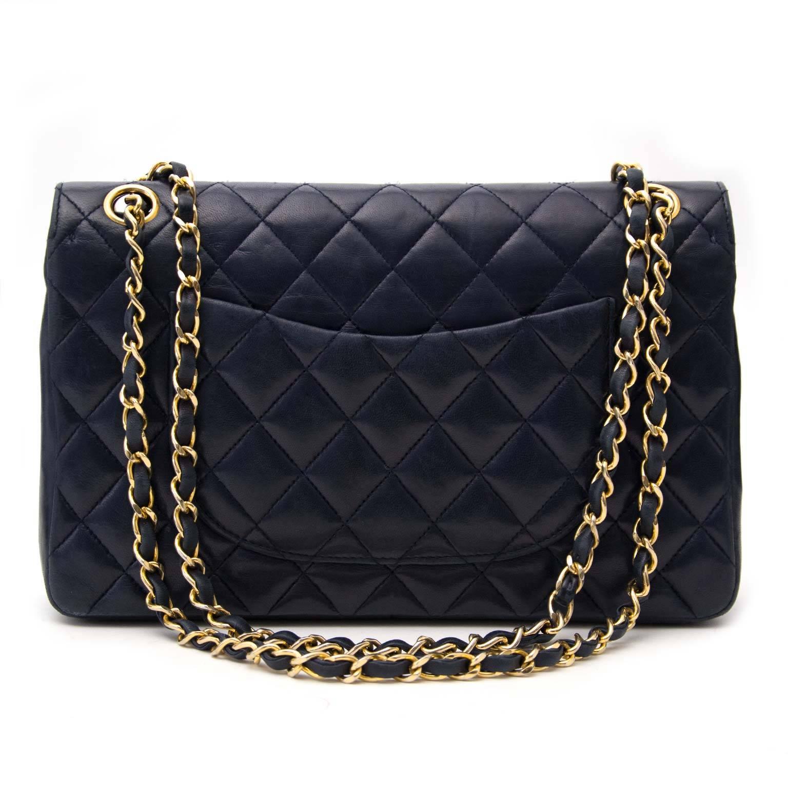 Black 	Chanel Vintage Blue Leather Classic Flap Bag