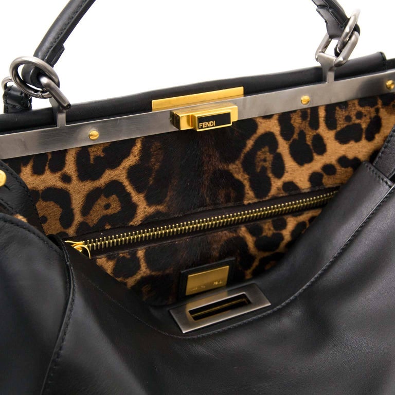 Fendi Black Leopard-Lined Peekaboo Large Bag at 1stDibs | fendi black ...