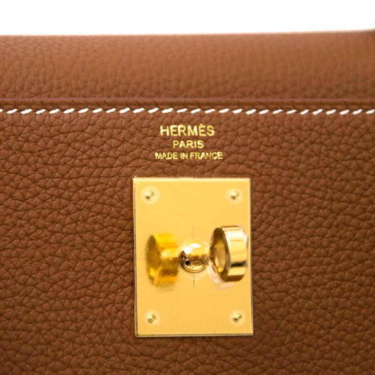 Hermès BNIB Kelly 28 Etoupe Togo /Gold - Vintage Lux