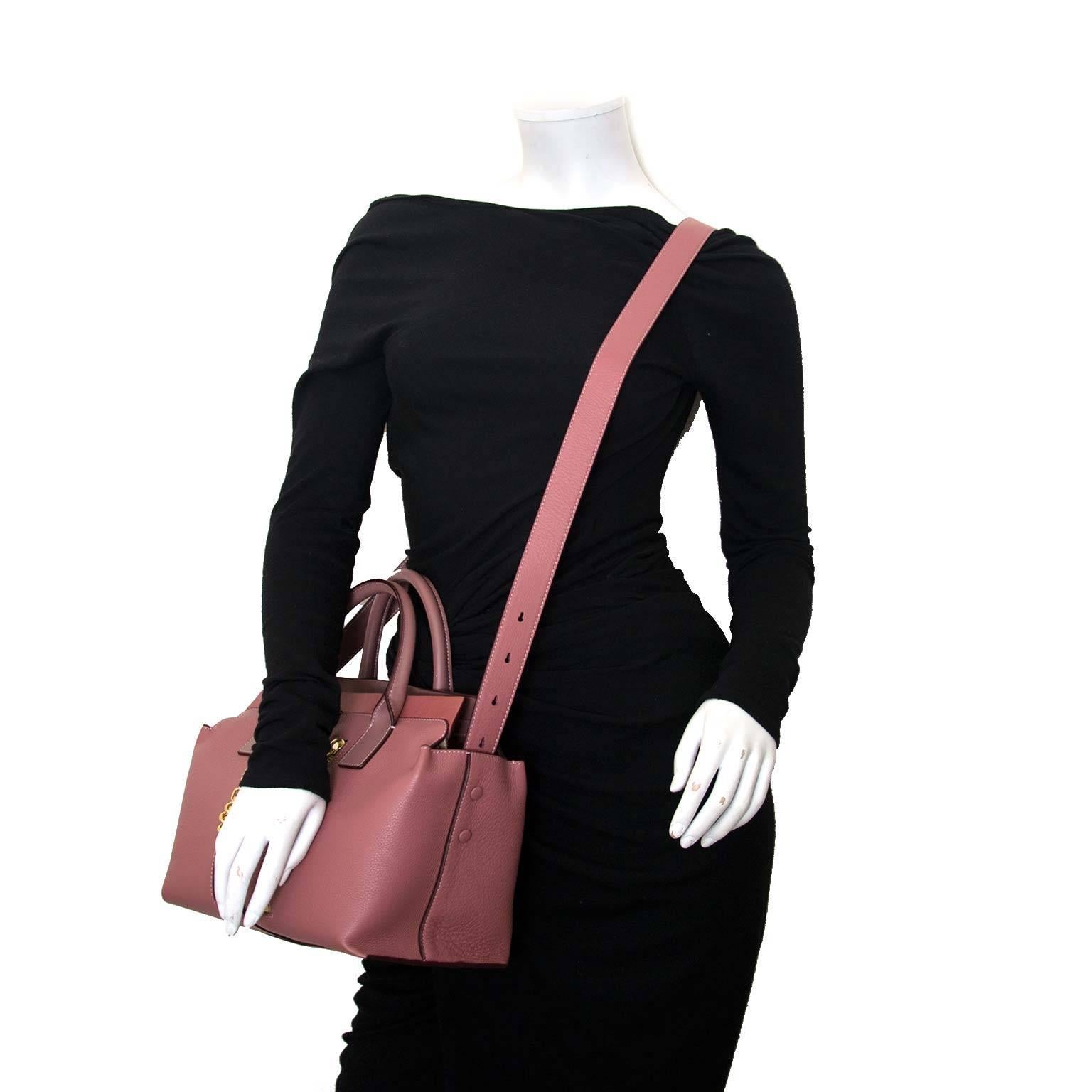 Brown Chloe Pink Leather Cate Zipper Satchel Bag  For Sale