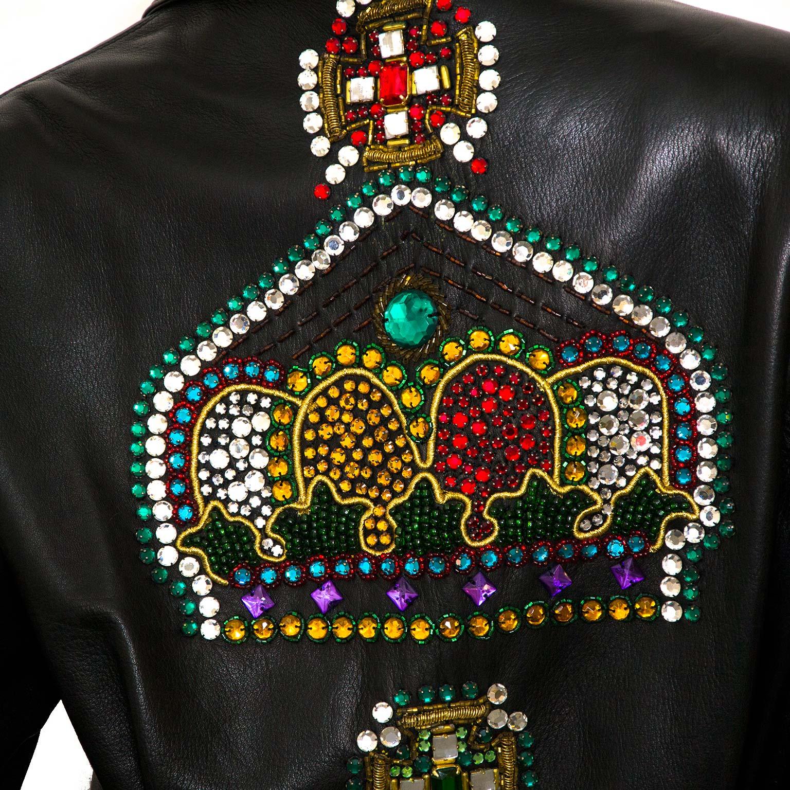 Black Gianni Versace Embellished Leather Jacket, 1990s 