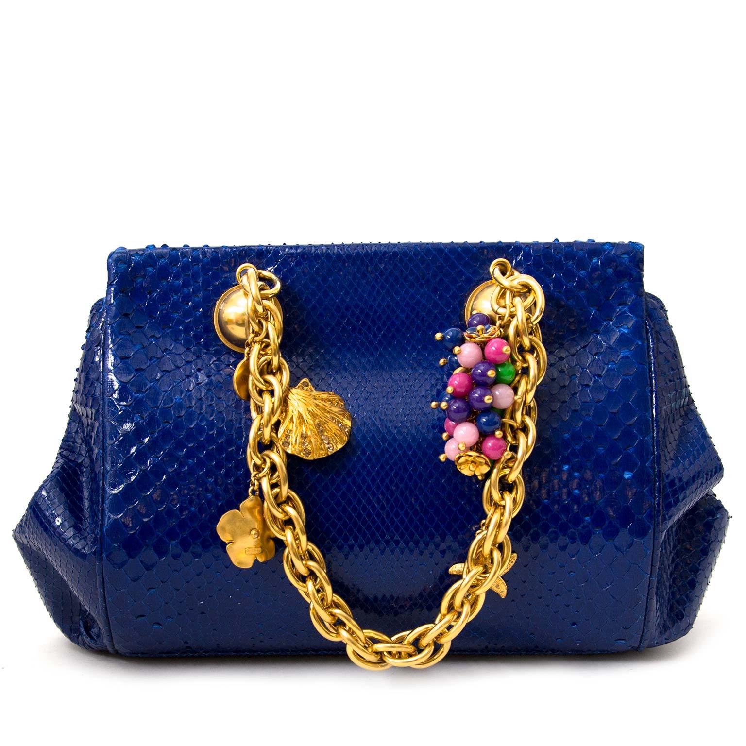 blue bag with gold chain