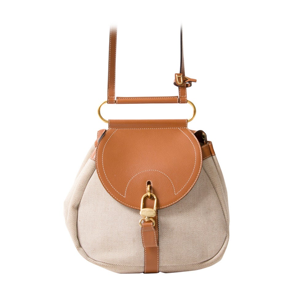 Delvaux "Cerceau" Toile And Leather Shoulder Bag