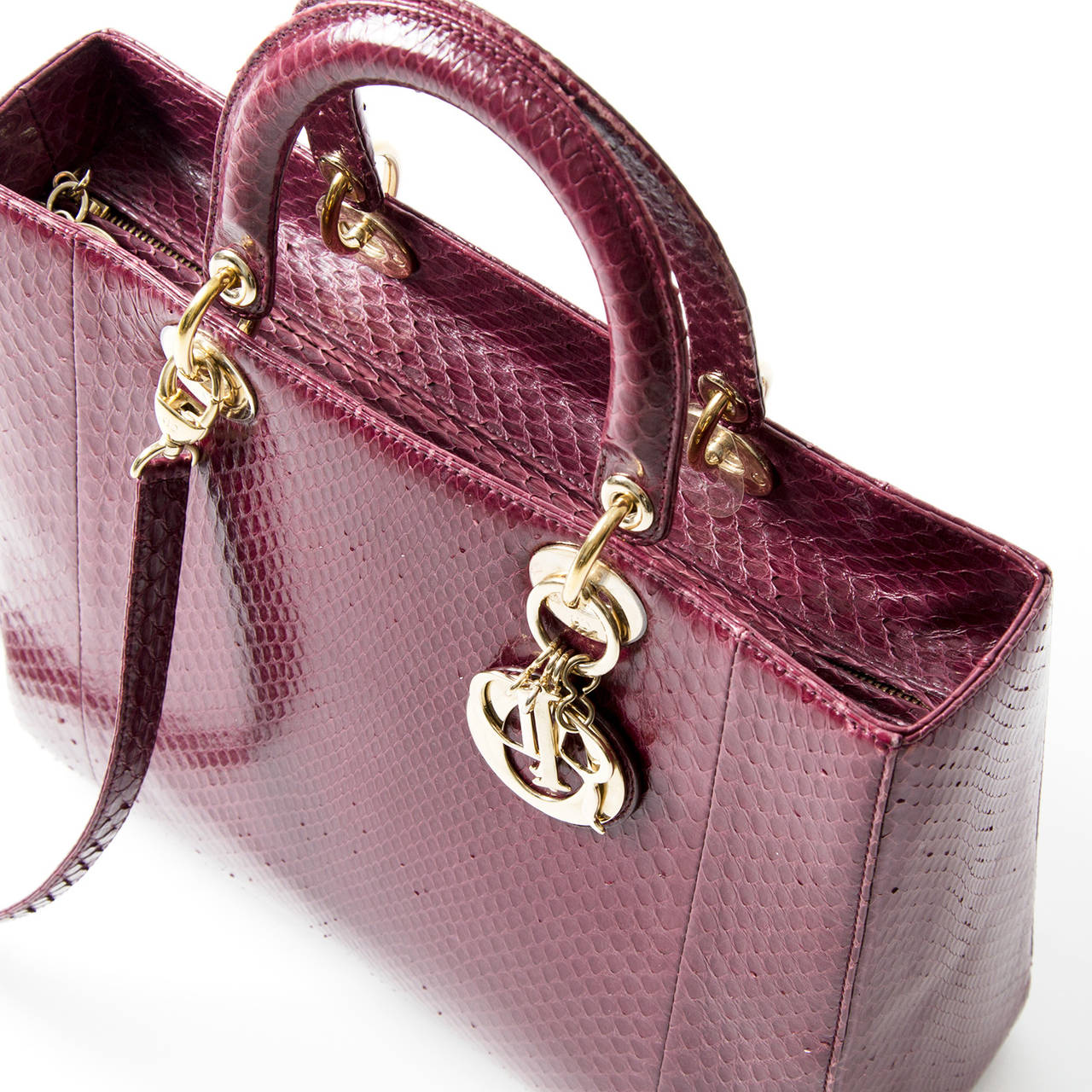 Lady Dior Mauve Python Bag In Excellent Condition In Antwerp, BE