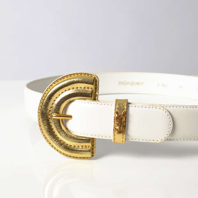 Yves Saint Laurent YSL White Belt In Excellent Condition In Antwerp, BE