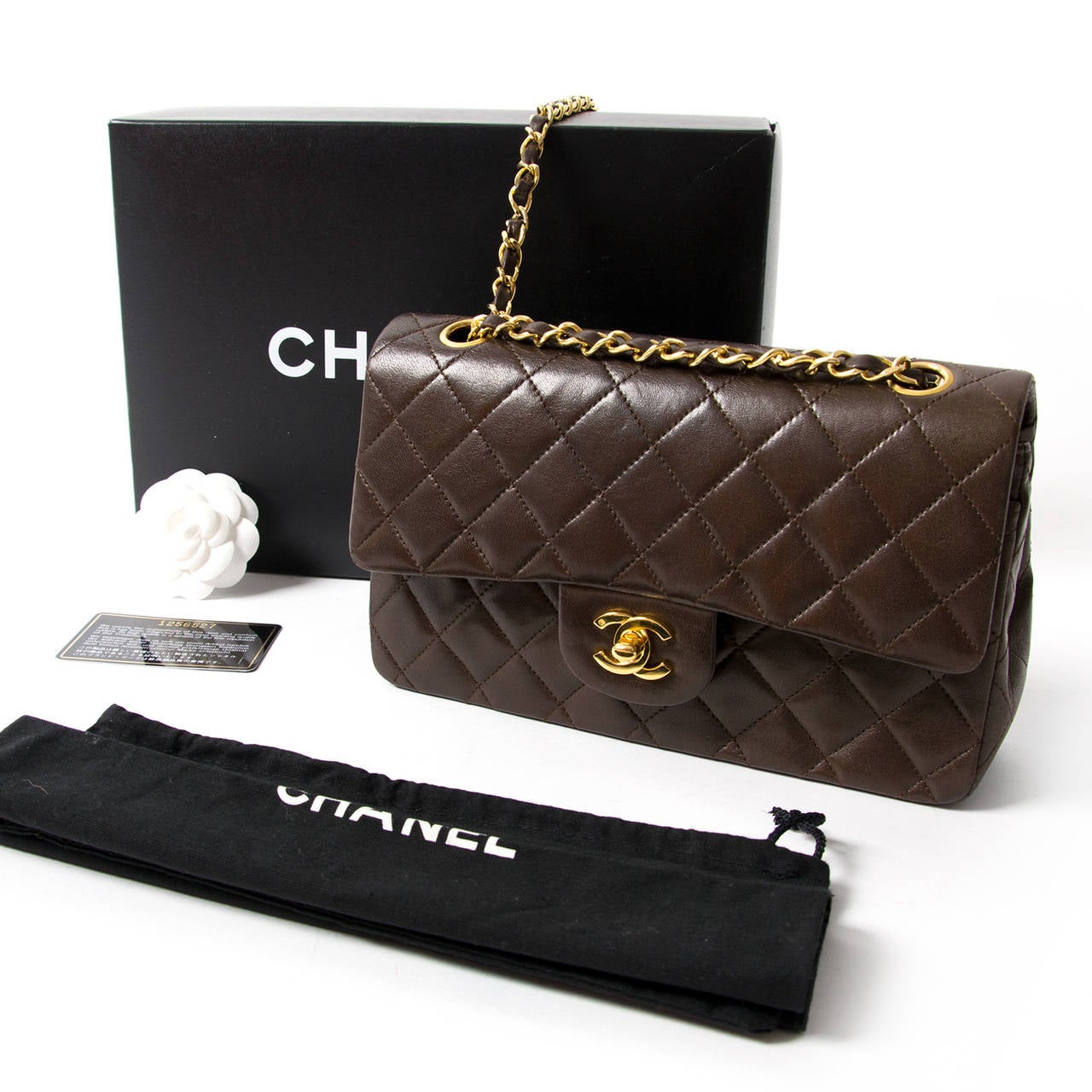 Chanel Small Classic Flap Bag in Chocolate Brown GHW In Excellent Condition In Antwerp, BE
