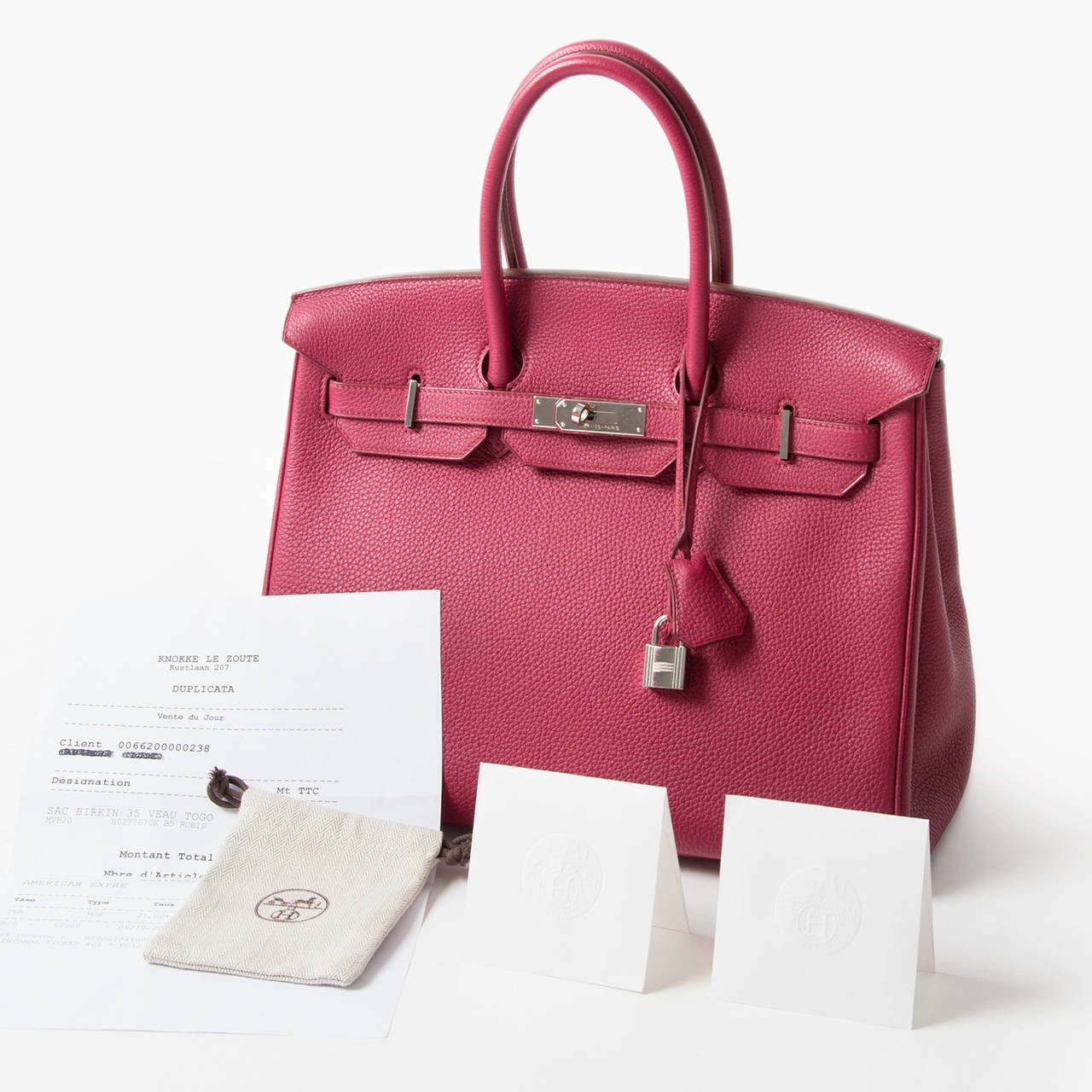 Herms Birkin 35 Togo Rubis PHW + INVOICE at 1stdibs  