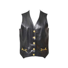 Celine Black Leather Sleeveless Vest