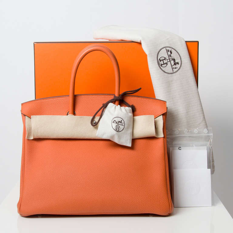 Hermes Birkin 35 Orange Clemence Bag In Excellent Condition In Antwerp, BE