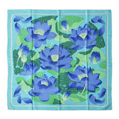Hermes Blue Green Fleur De Lotus Scarf