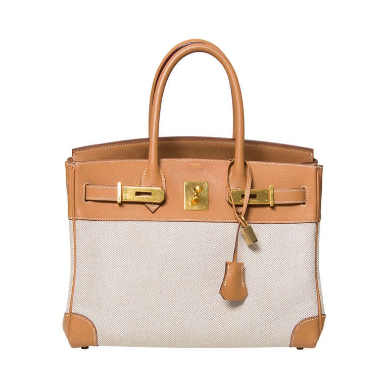 Hermès Birkin Toile / Camel Epsom Leather 30cm Bkin Bag - GHW