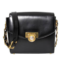 Gianni Versace Black Leather Medusa Handbag