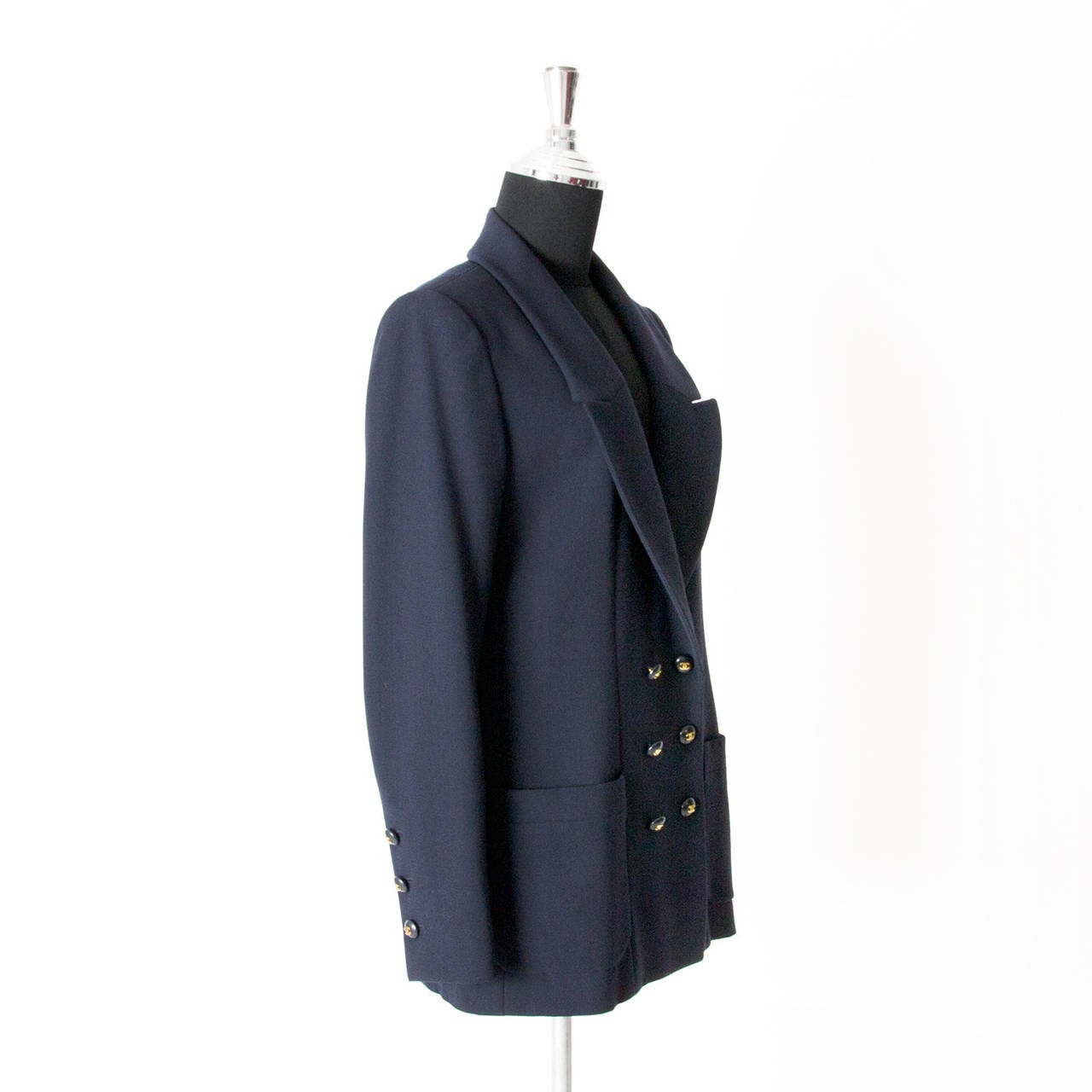 Chanel Blue Classic College Blazer In Excellent Condition In Antwerp, BE