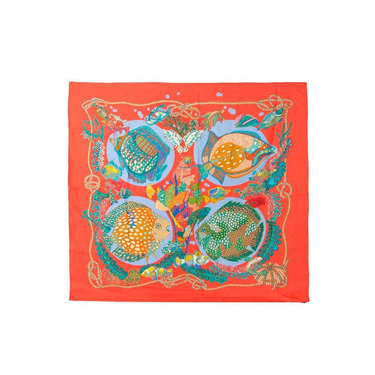 Hermes Tropical Fish Print Silk Scarf