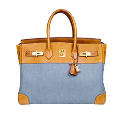 Hermès Birkin 35 handbag in blue denim and brown barenia leather, GHW at  1stDibs