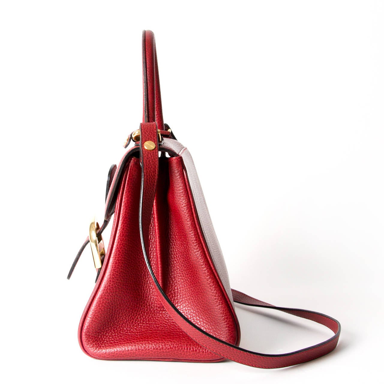 Delvaux Deep Red Brillant PM + Strap In Excellent Condition In Antwerp, BE