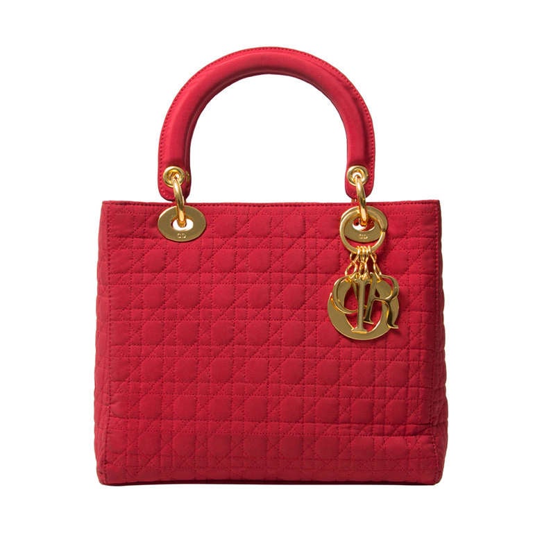 Christian Dior Lady Dior Red Fabric Handbag