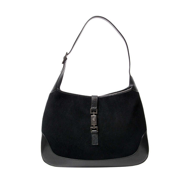 Gucci &quot;Jackie O&quot; Black Velvet and Leather Shoulder Bag at 1stdibs