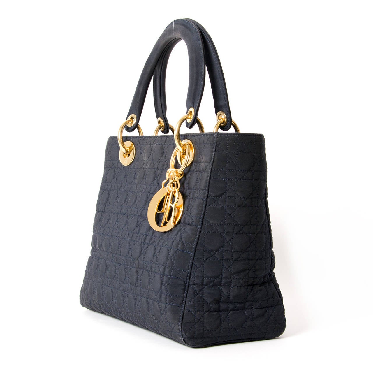 Dior Lady Dior Bag Small in Navy In Excellent Condition In Antwerp, BE