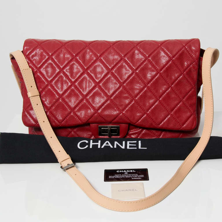 Chanel Red Caviar Leather Flap Messenger Bag 1