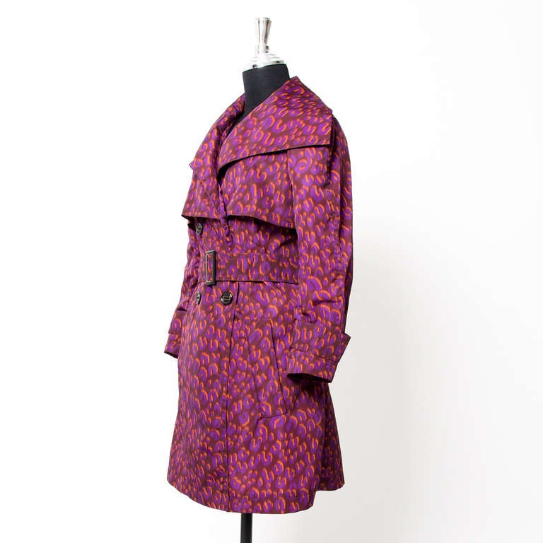 Louis Vuitton purple and orange Leopard Print Trench Coat.