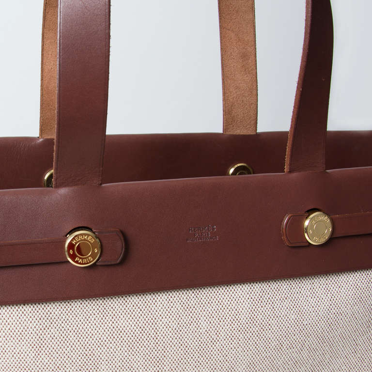 Hermès Brown & Off-White Herbag GHW In Excellent Condition In Antwerp, BE