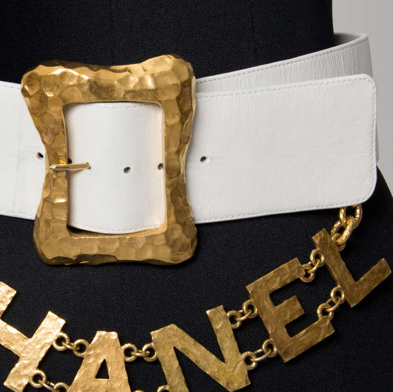 Beige Chanel White Charm Waist Belt