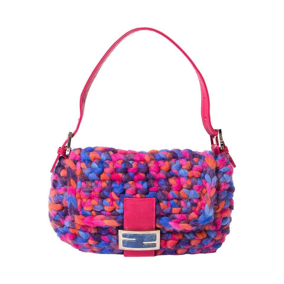 Fendi Baguette Wool Multicolor Woven Bag