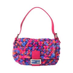 Fendi Baguette Wool Multicolor Woven Bag