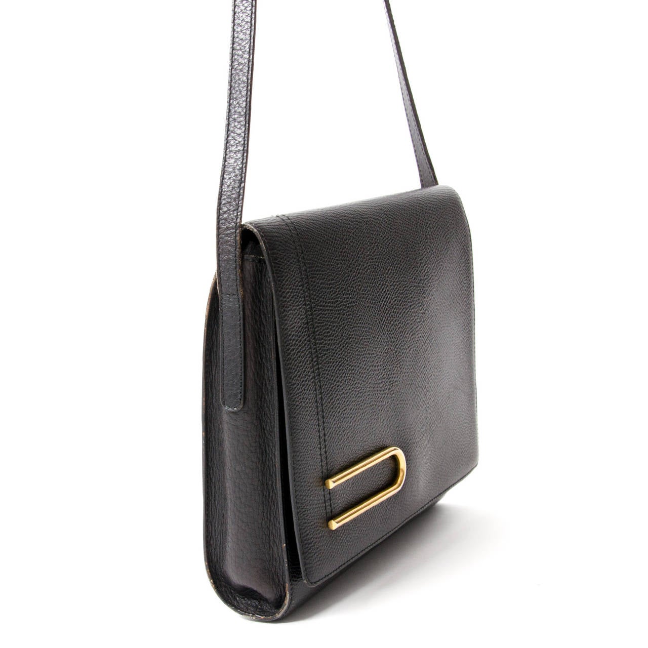 Delvaux Black Leather Shoulder Bag In Excellent Condition In Antwerp, BE