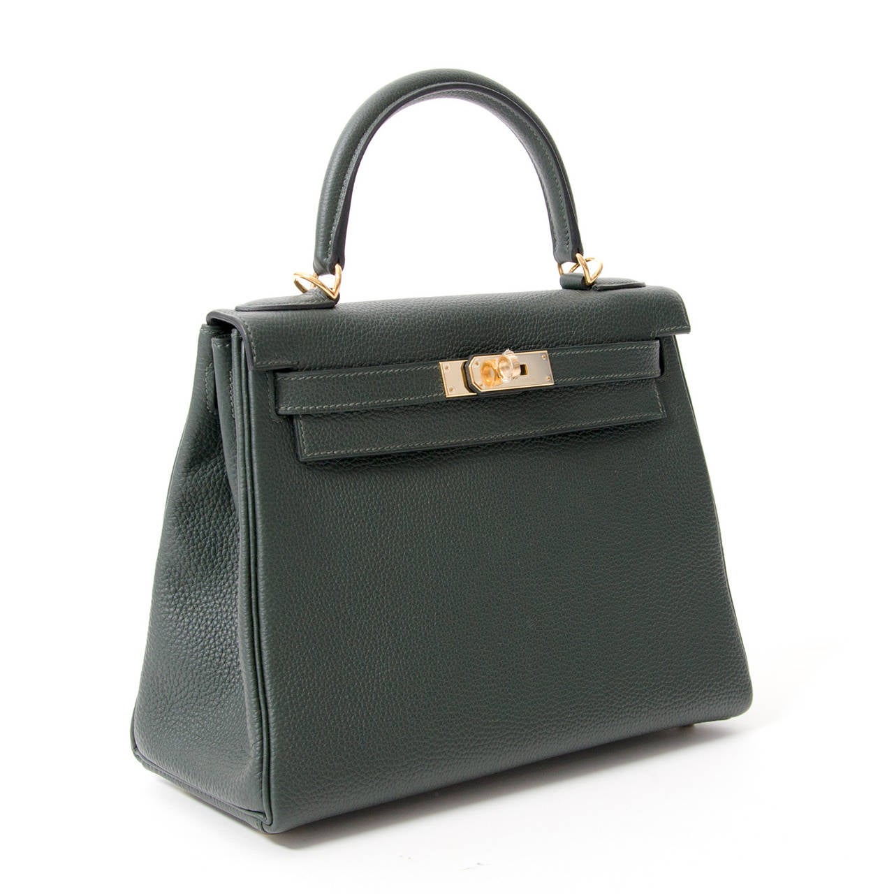 66704 auth HERMES green leather Vert Cypress Togo KELLY 28 TOUCH Bag Ghw