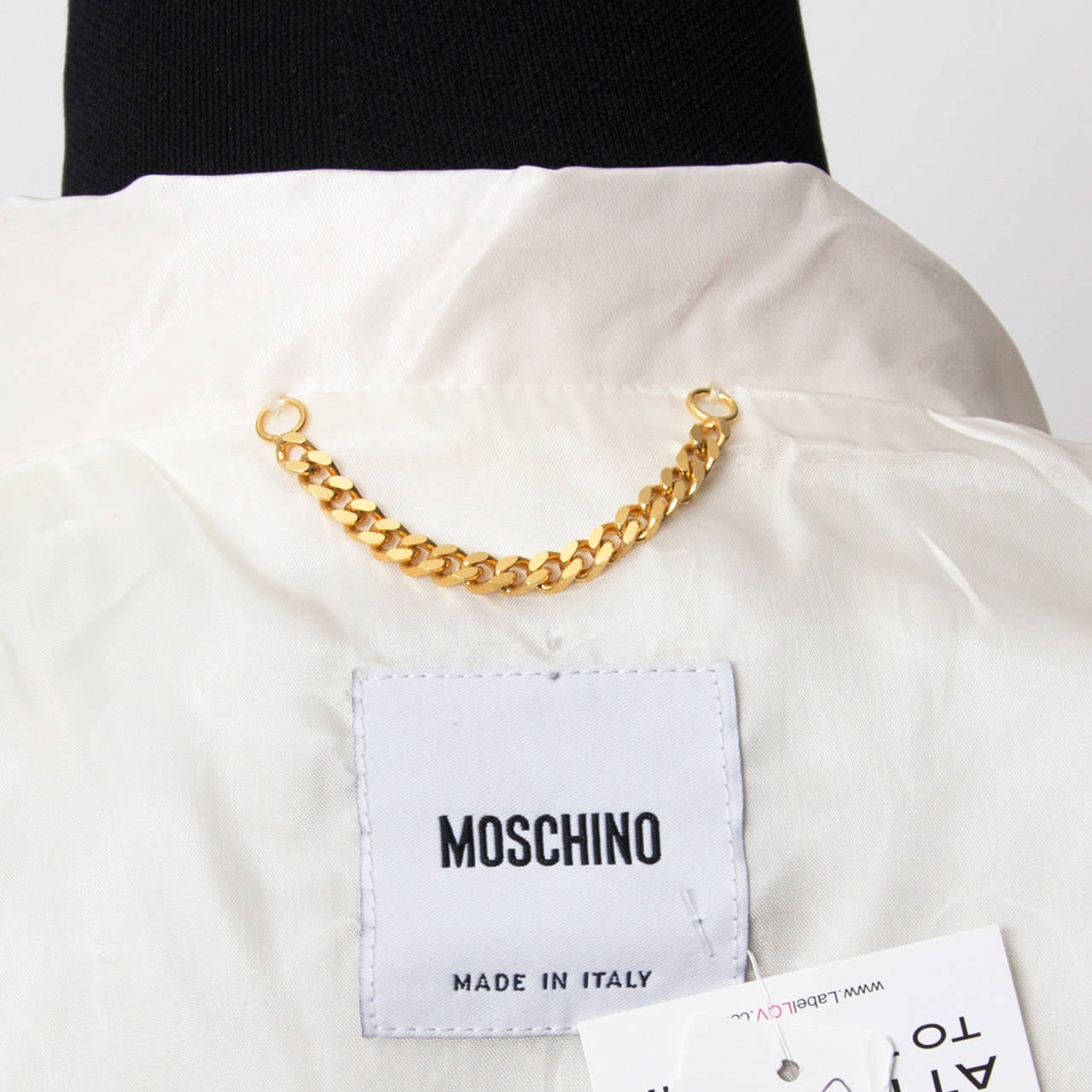 Moschino White Silk Blend Perfecto Biker Jacket Pearls & Bows 2